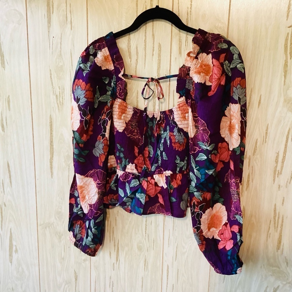 NEW Band of The Free Floral Crop Top Purple M Boho - Picture 2 of 9